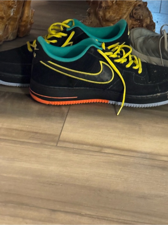 Nike Air Force 1 \'07 Black Suede Neon color pops sz 13 Retro LV8 peace & love main image 8